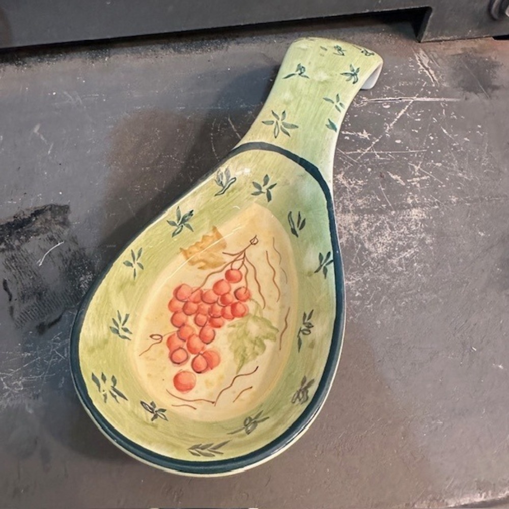 Zrike Hand Painted Ceramic Spoon Rest Red Grapes Tuscan Kitchen Decor Green